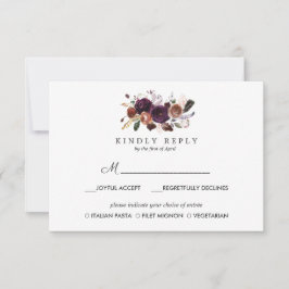 Rustikaler Pflaumen | Boho Hochzeit RSVP MEAL Opti Karte