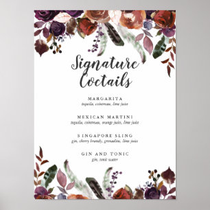 Rustikaler Pflaumen Cocktail-Menü für Hochzeitss Poster