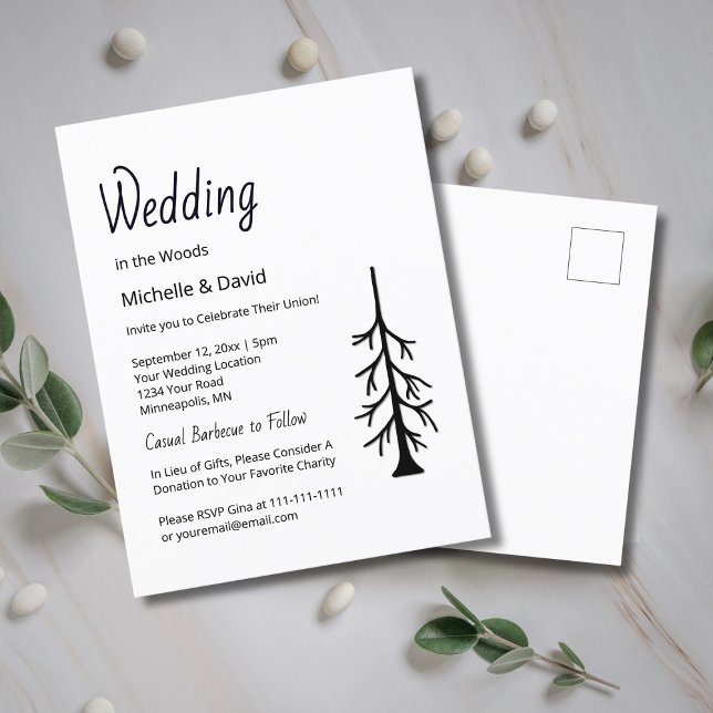 Rustikaler Pine Tree Simple Evergreen Lässig Weddi Einladungspostkarte (Von Creator hochgeladen)