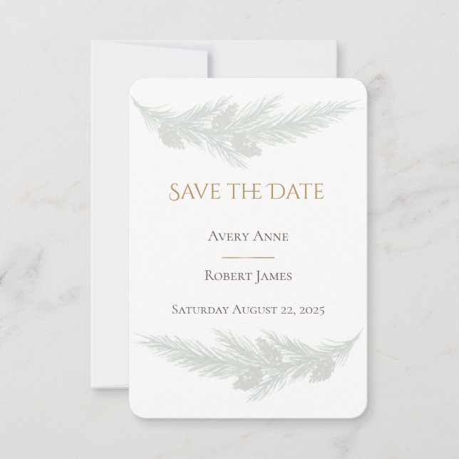 Rustikaler Pine Wasserfarbe Save the Date (Vorderseite)