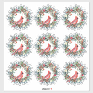 Rustikaler Pine Wreath Kardinal Weihnachtsgeschenk Aufkleber