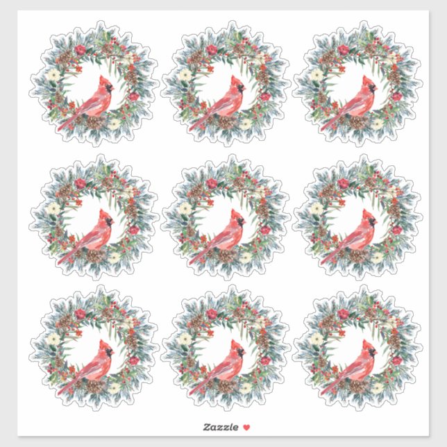 Rustikaler Pine Wreath Kardinal Weihnachtsgeschenk Aufkleber (Blatt)