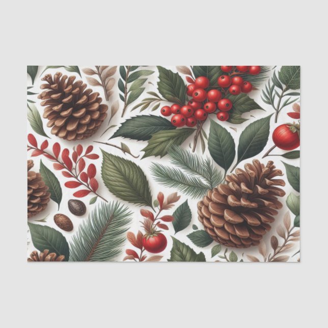 Rustikaler Pinecone Weihnachten Seidenpapier (Vorderseite)