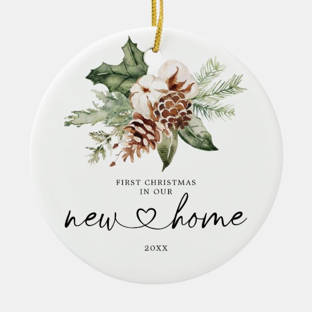Rustikaler Pinienkuchen - Erste Weihnachten in uns Keramik Ornament (Vorne)