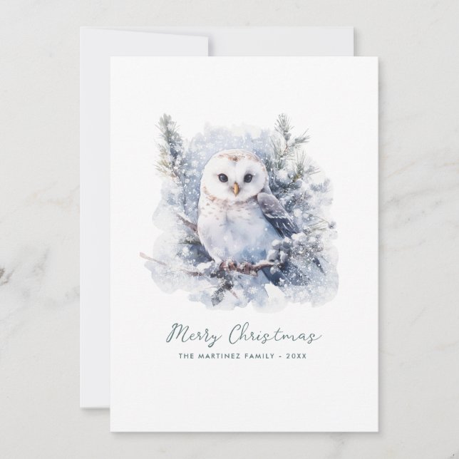 Rustikaler Pinienwald Owl Frohe Weihnachten (Vorderseite)