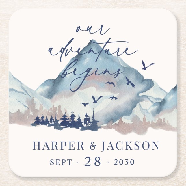 Rustikaler Pinienwald Unser Abenteuer beginnt Rechteckiger Pappuntersetzer (Vorderseite)