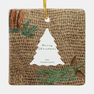 Rustikaler Pinienwald Weihnachtsbaum Keramikornament