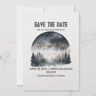 Rustikaler Pinienwald Winter Save the Date Einladung