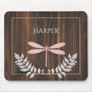 Rustikaler Pink-Dragonfly-Personalisierter Mausknö Mousepad