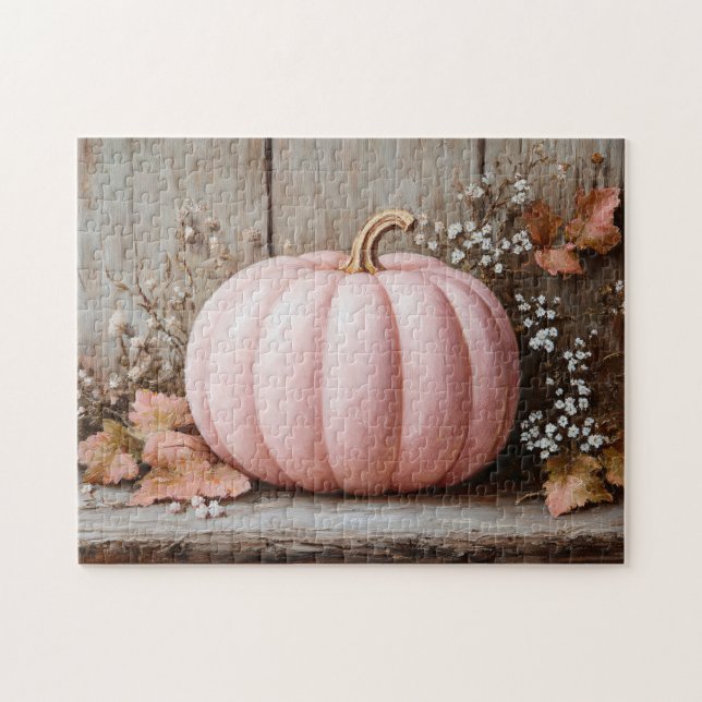 Rustikaler Pink Pumpkin Herbst Blätter (Horizontal)