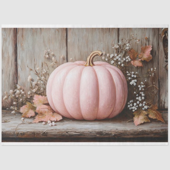 Rustikaler Pink Pumpkin Herbst Blätter Decoupage Seidenpapier (Vorderseite)
