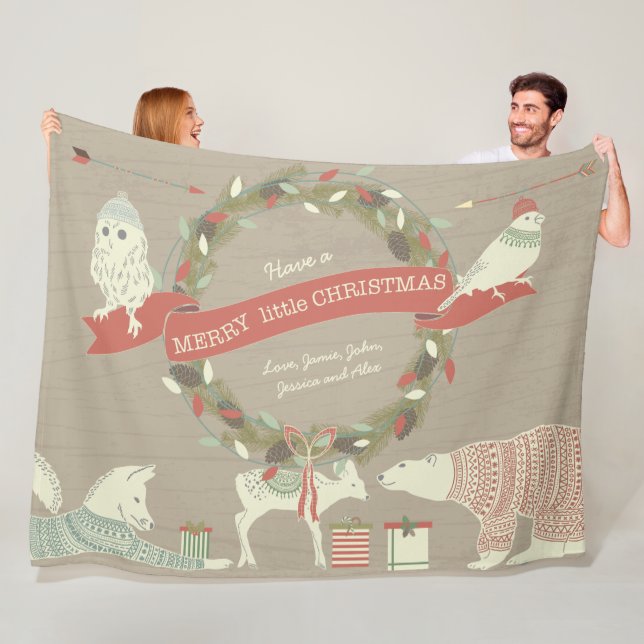 Rustikaler Polar Bär Fawn Fox Weihnachtsmuster Fleecedecke (Beispiel)