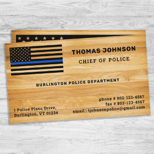 Rustikaler Polizeibeamter Thin Blue Line Flag Holz Visitenkarte