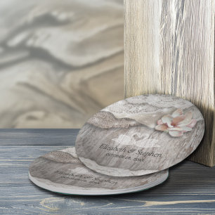 Rustikaler Polterabend aus Holz Burlap Lace Floral Pappteller