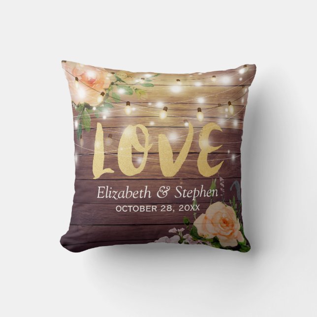 Rustikaler Polterabend aus Holzblumen Kissen (Vorderseite)