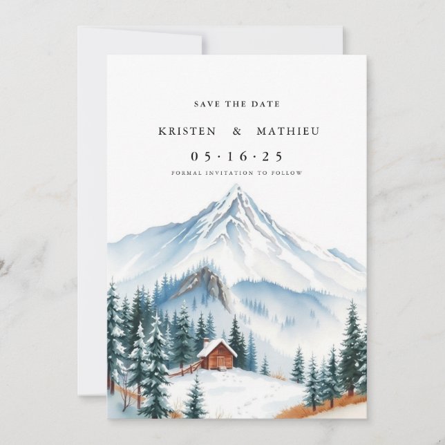 Rustikaler Printable Mountain Save The Date (Vorderseite)