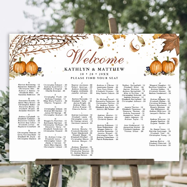 Rustikaler Pumpkin Herbst Hochzeit Alphabetisches  Poster (Von Creator hochgeladen)