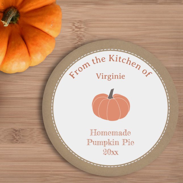 Rustikaler Pumpkin Pie Etikett Runder Aufkleber (Rustic Pumpkin Pie Label Sticker)