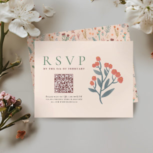 Rustikaler QR-Code Boho-Wildblumen Hochzeit RSVP