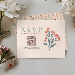 Rustikaler QR-Code Boho-Wildblumen Hochzeit RSVP Karte