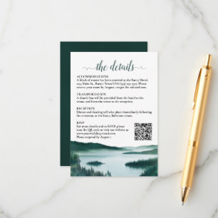 Rustikaler QR-Code für Hochzeitsdetails am Bergsee Begleitkarte