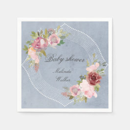 rustikaler Rahmen rosa bordeauxrote Babydusche Serviette