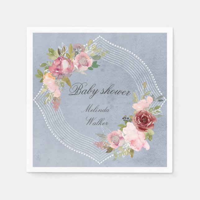 rustikaler Rahmen rosa bordeauxrote Babydusche Serviette (Vorderseite)