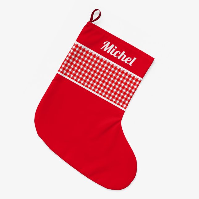 Rustikaler Red Buffalo kontrollierter individuelle Großer Weihnachtsstrumpf (Vorderansicht (hängend))