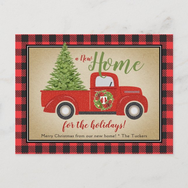 Rustikaler Red Christmas Truck Buffalo Kariert Mov Postkarte (Vorderseite)