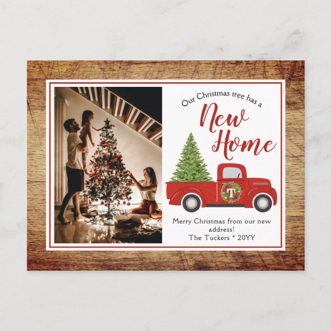 Rustikaler Red Christmas Truck Tree Neue Adresse B Postkarte (Vorderseite)