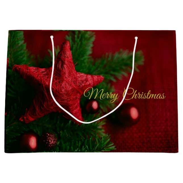 Rustikaler Red Star Niedlicher Weihnachtsgeschenk Große Geschenktüte (Vorderseite)