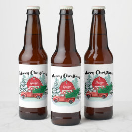 Rustikaler Red Truck Bauernhof Weihnachten Weiß Bierflaschenetikett