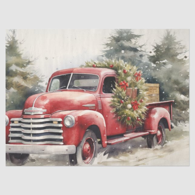 Rustikaler Red Truck mit schneebedeckten Weihnacht Seidenpapier (Vorderseite)