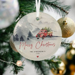 Rustikaler Red Truck Weihnachten Personalisiert Ornament Aus Glas<br><div class="desc">Rustikaler Aquarell roter LKW Frohe Weihnachtsglasverzierung. Personalisieren Sie diese,  indem Sie Ihren Familiennamen und Ihr Jahr hinzufügen.</div>