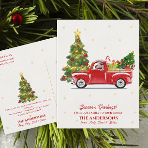 Rustikaler Red Truck Weihnachtsbaum Jahreszeit Grü Postkarte
