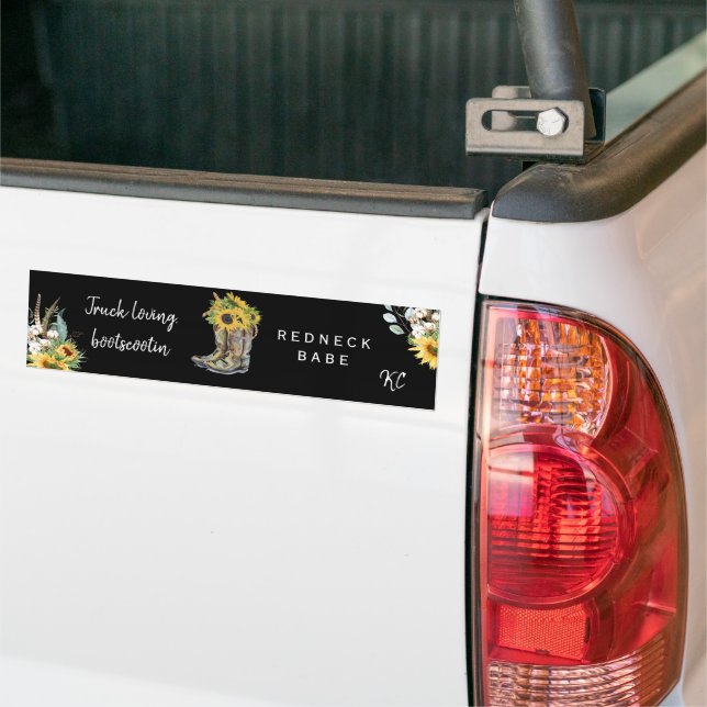 Rustikaler Redneck Babe Sunflower Monogram Autoaufkleber (Auf Lkw)