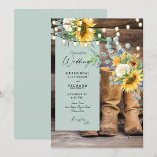 Rustikaler Redneck Boots Sonnenblumenhochzeit Einladung