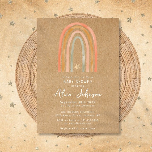 Rustikaler Regenbogen und Star Boho Babydusche Einladung (Rustic Rainbow And Star Boho Baby Shower Invitation)
