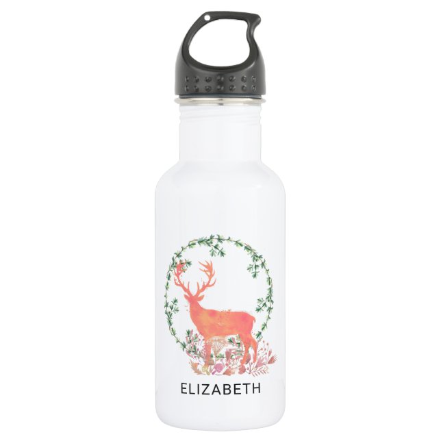 Rustikaler Reindeer Boho Wreath Wasserfarbe Benutz Edelstahlflasche (Vorderseite)