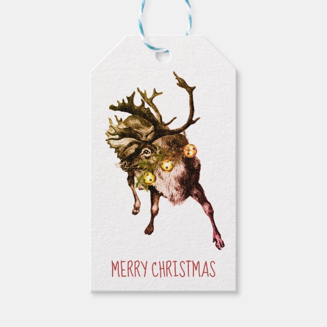 Rustikaler Rentier Sleigh Bells Santa's Helper Geschenkanhänger (Vorderseite)