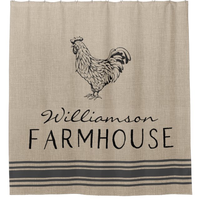 Rustikaler Rooster Bauernhof Familienname Duschvorhang (Vorderseite)