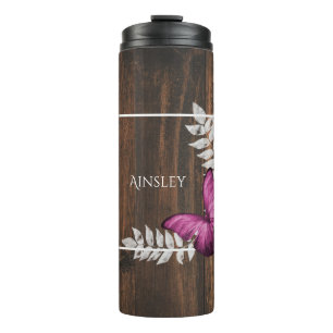 Rustikaler rosa Schmetterling Personalisierter The Thermosbecher