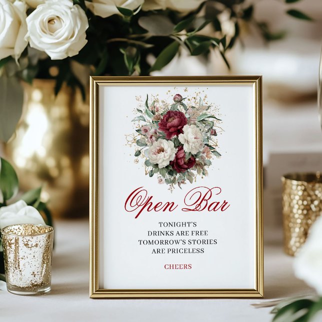 Rustikaler Rosé-Burgunder-Open-Bar-Plakat-Dekor Poster (Rustic Blush Burgundy Open Bar Poster Decor)