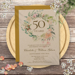 Rustikaler Rosenkranz 50. Goldene Hochzeit Einladung