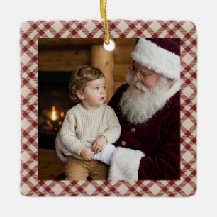 Rustikaler roter Buffalo-Karo-Santa-Foto-Andenken Keramikornament