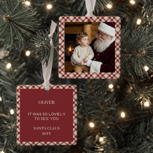 Rustikaler roter Buffalo-Karo-Santa-Foto-Andenken Keramikornament