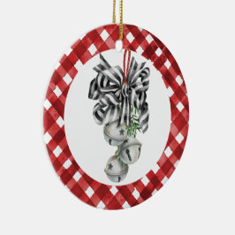 Rustikaler Roter Gingham Noël Keramik Ornament