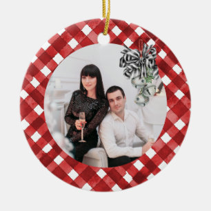 Rustikaler Roter Gingham Noël Keramik Ornament