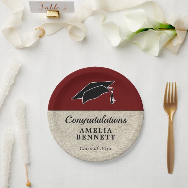 Rustikaler Roter Glückwunsch Graduate Cap Abschlus Pappteller (Hochzeit)