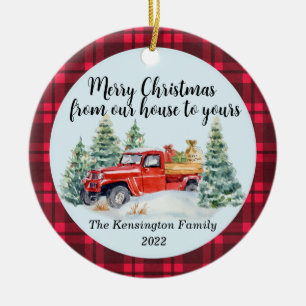 Rustikaler Roter Lkw - Buffalo Kariert - Familie d Keramik Ornament